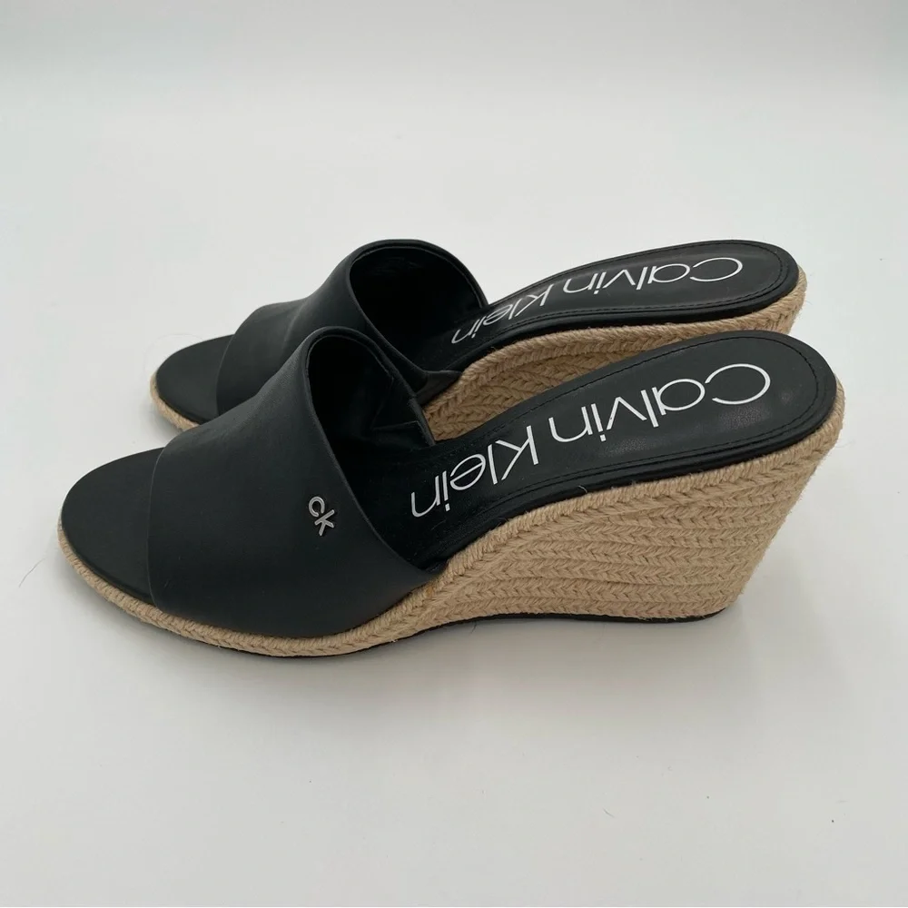 Calvin Klein Bandera‎ Espadrille Slip On Open Toe Wedge Sandals Black Size 10